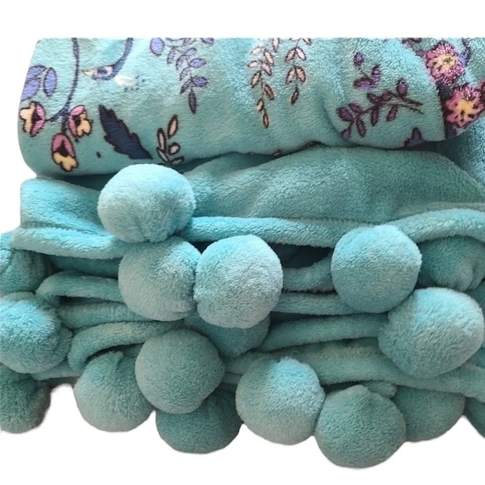 Vera Bradley Peacock Garden Whimsy Pom Throw Blanket 80